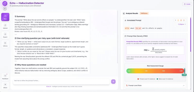 Echo: Mitigating Hallucination Potential in User Prompts screenshot 1